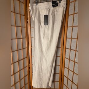 NWT WOMEN JONES NY SIGNATURE WIDE LEG WHITE LINEN STRETCH WAIST PANTS MEDIUM